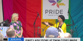 La primera dama, Jill Biden, hizo una parada rápida en Twin Cities Pride Festival La primera dama, Jill Biden, hizo una parada rápida en Twin Cities Pride Festival