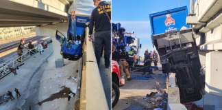 Un camionero fue rescatado después de que un accidente dejara su vehículo colgando de un puente Un camionero fue rescatado después de que un accidente dejara su vehículo colgando de un puente
