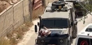 Imágenes de palestino atado sobre un vehículo militar israelí desatan indignación Imágenes de palestino atado sobre un vehículo militar israelí desatan indignación