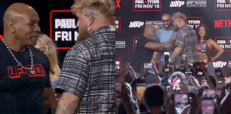Mike Tyson empuja a Jake Paul en previo a la pelea y lo amenaza: “Será tu funeral” Mike Tyson empuja a Jake Paul en previo a la pelea y lo amenaza: "Será tu funeral"