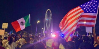 Cientos protestan ahora en Dallas contra redadas migratorias de Trump Cientos protestan ahora en Dallas contra redadas migratorias de Trump