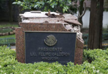 Árbol derriba estatua del expresidente mexicano Felipe Calderón en Los Pinos Árbol derriba estatua del expresidente mexicano Felipe Calderón en Los Pinos