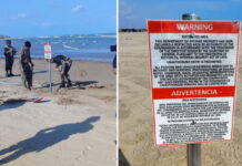 Desatan polémica letreros del gobierno de EEUU puestos en playa de Bagdad, en Tamaulipas Desatan polémica letreros puestos en playa de Bagdad en Tamaulipas