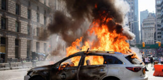 Auto explota junto al Toro de Wall Street en Nueva York llenando de humo el sur de Manhattan Auto explota junto al Toro de Wall Street en Nueva York llenando de humo negro el sur de Manhattan