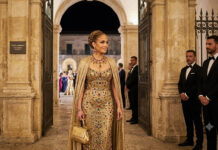 JLo brilla con vestido dorado y joyas durante el desfile de Alta Moda de Dolce & Gabbana JLo brilla con vestido dorado y joyas durante el desfile de Alta Moda de Dolce & Gabbana