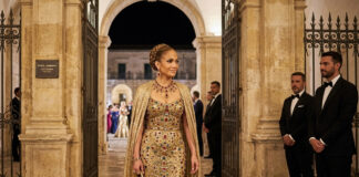 JLo brilla con vestido dorado y joyas durante el desfile de Alta Moda de Dolce & Gabbana JLo brilla con vestido dorado y joyas durante el desfile de Alta Moda de Dolce & Gabbana