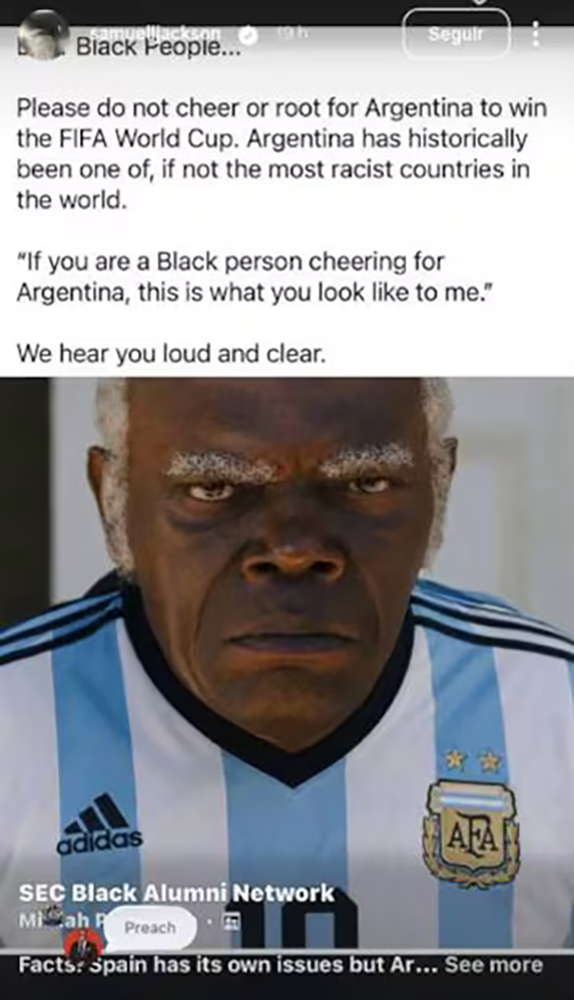 Samuel L. Jackson comparte mensaje que acusa a Argentina de ser "el país más racista"